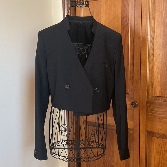 Women's Black Wool blend Blazer, New, 0 - Picture 2 of 7